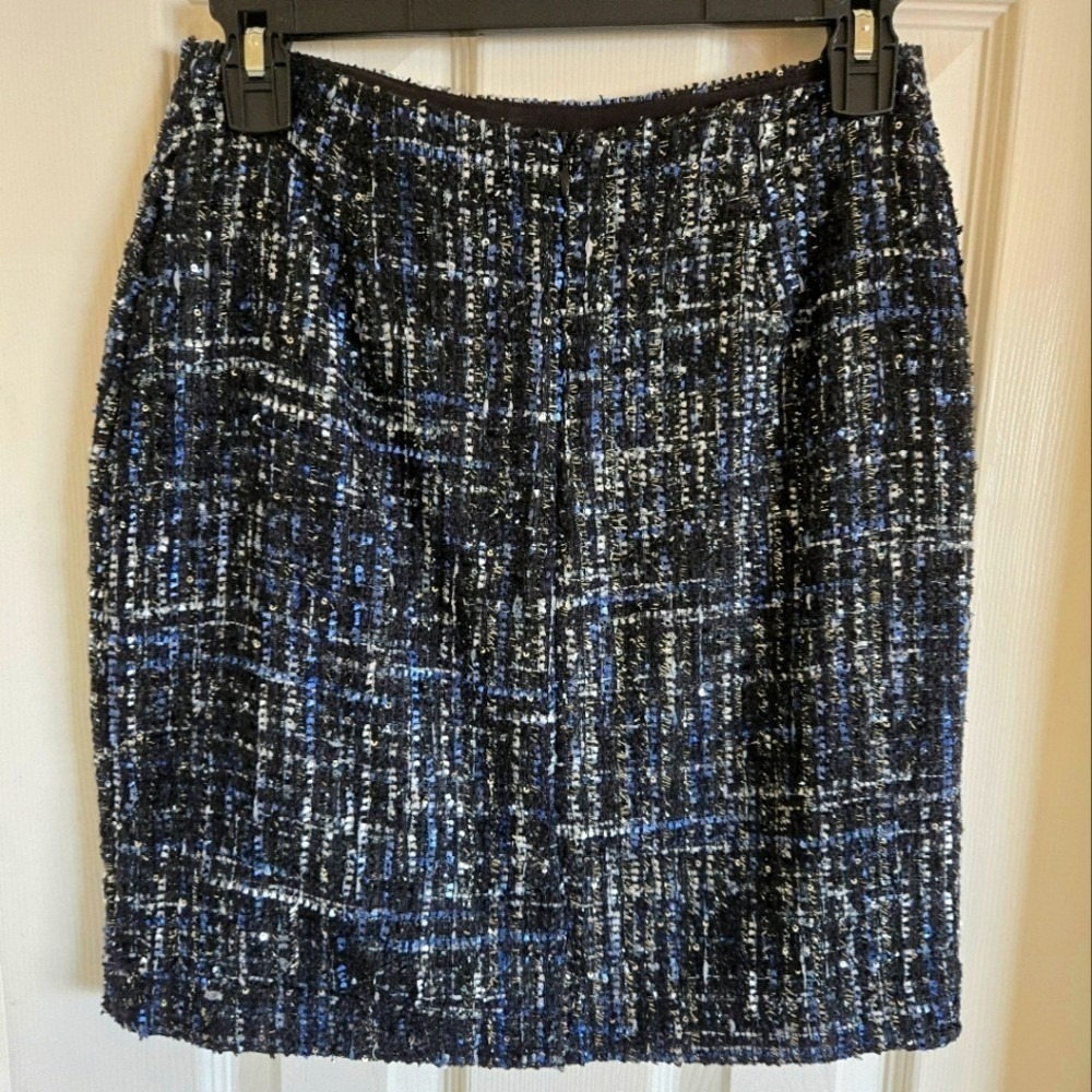 Boston Proper Tweed Skirt Women's 2 Multi‎ Colored (Black, Blue, And White)